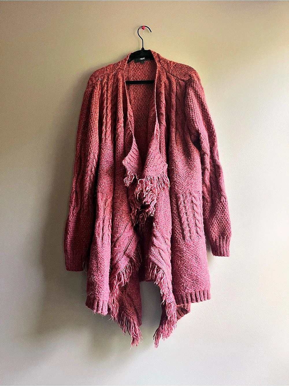 Next Fringe Knit Cardigan in auburn brown fall autumn Size Large